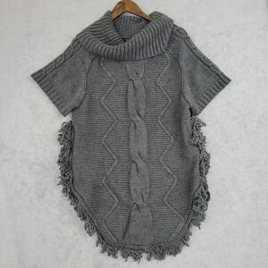 Vertigo XL Sweater Wool Blend Gray Cable Knit Cowl Neck Fringe Hem Women's  12CT